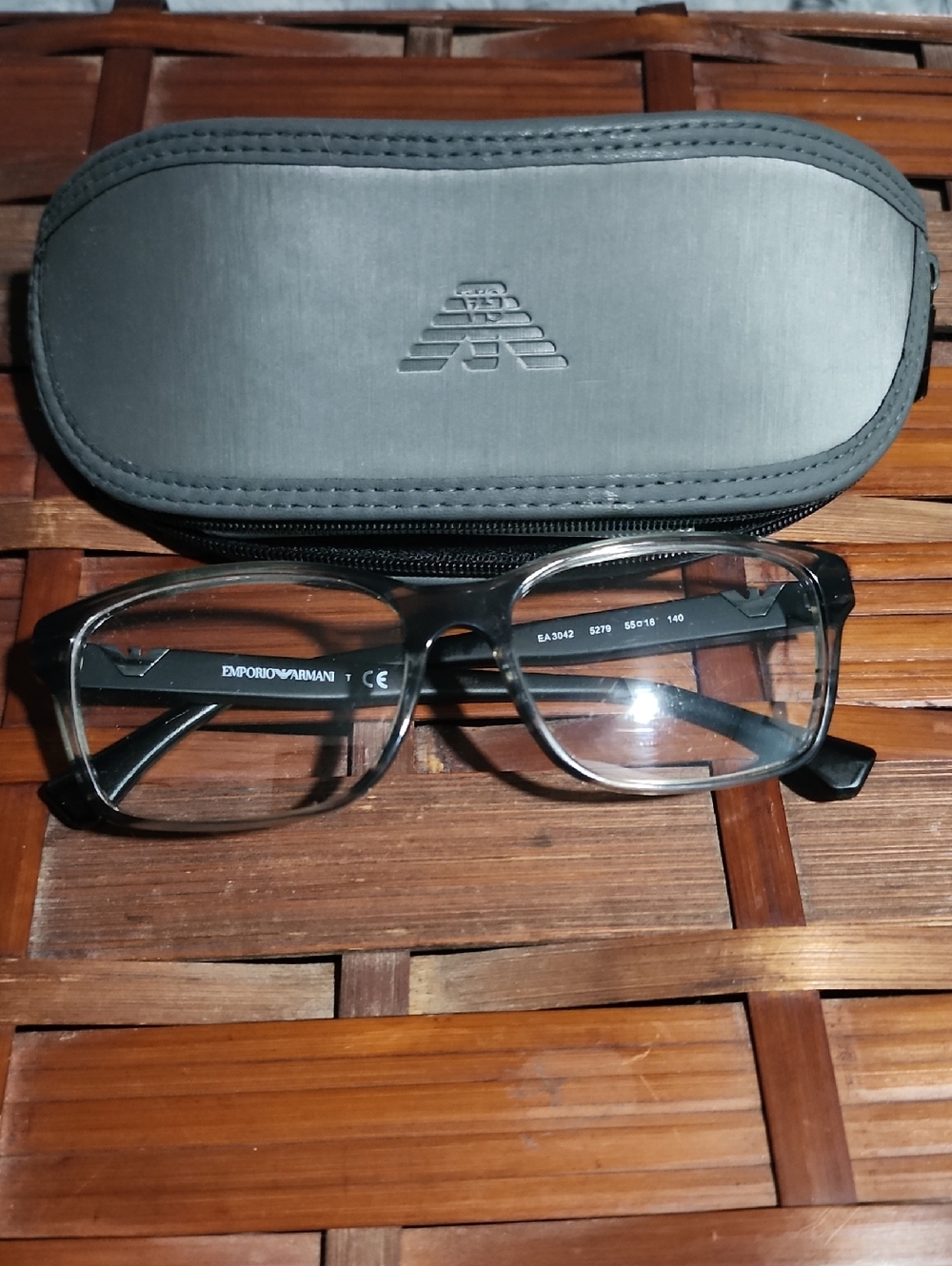 Emporio Armani Black and Clear Rectangular Eyeglasses with Branded Case